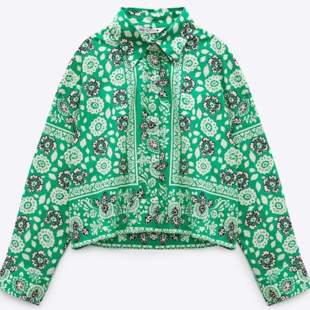 Zara Green Cropped Print Top